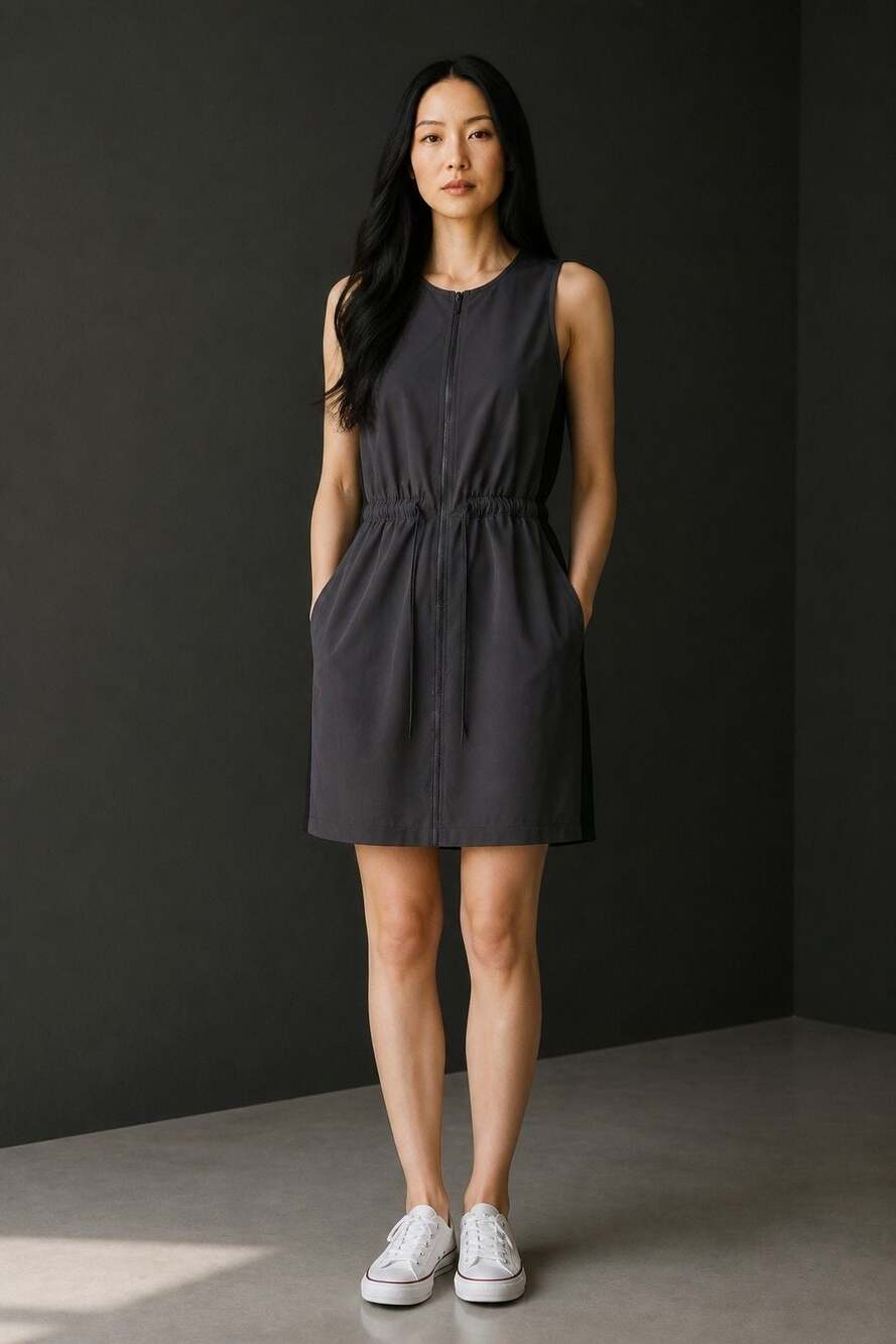 FLX Sport Sleeveless Zip-Front Active Dress with Shorts